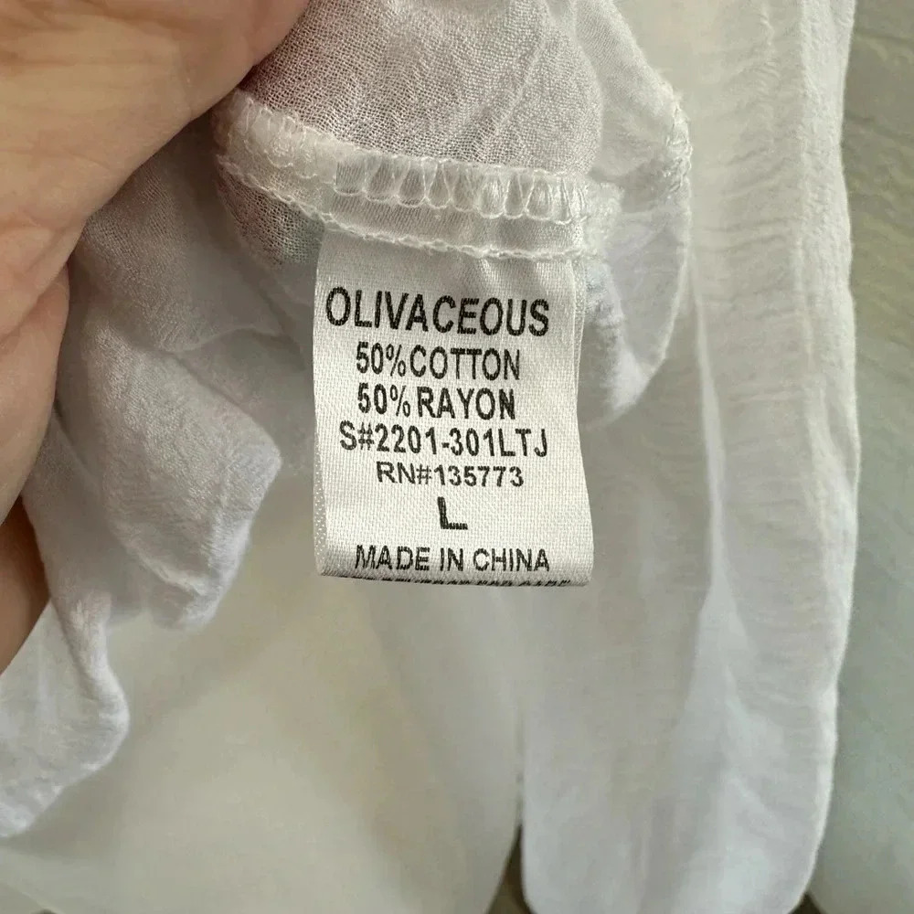 OLIVACEOUS WHITE COTTON BLEND TOP‎ - AIRY AND COOL! SIZE L - Picture 5 of 8